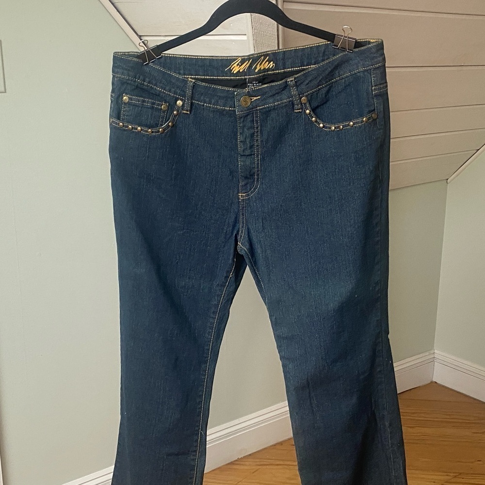 Bill Blass Vintage Stretch Bootcut Jeans Embellished Riveted Pockets Blue 14P - Picture 2 of 11